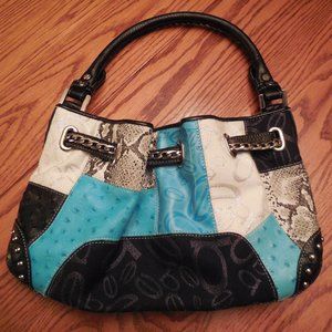 BEBE Women's Python Black/White/Blue Shoulder Bag